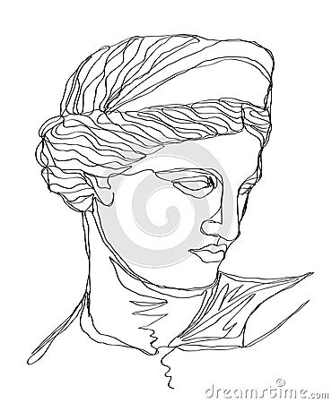 One line drawing sketch greek sculpture.Modern single line art, aesthetic contour. Vector Illustration